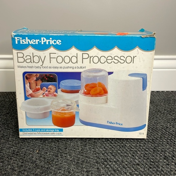Fisher-Price Other - Fisher Price 1989 Baby Food Processor 3 Jars Storage Tray & Push Button Blender